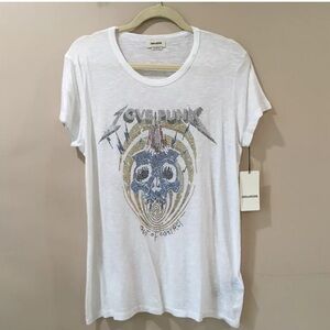 Zadig & Voltaire Tee Shirt White Studded Walk Chine Punk Strass Rock